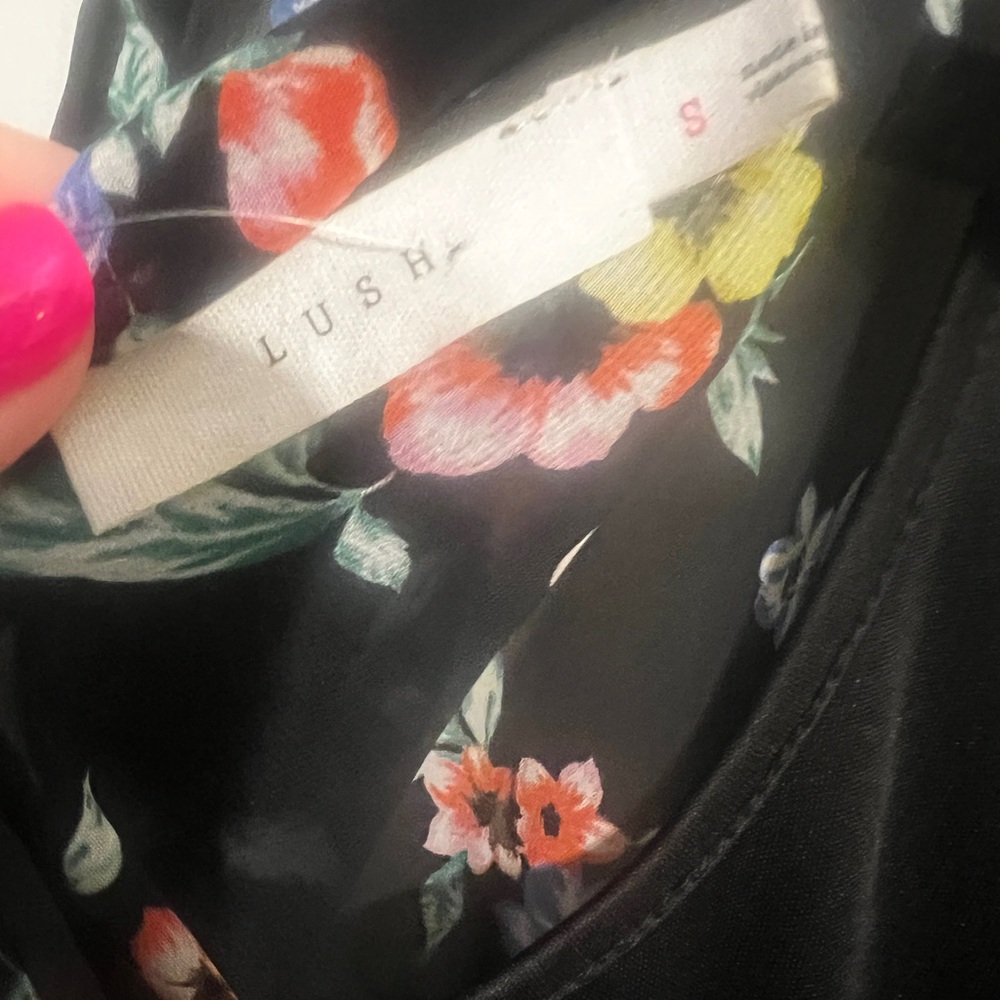 Lush Black Floral Mini Dress with Open Back - Picture 7 of 7